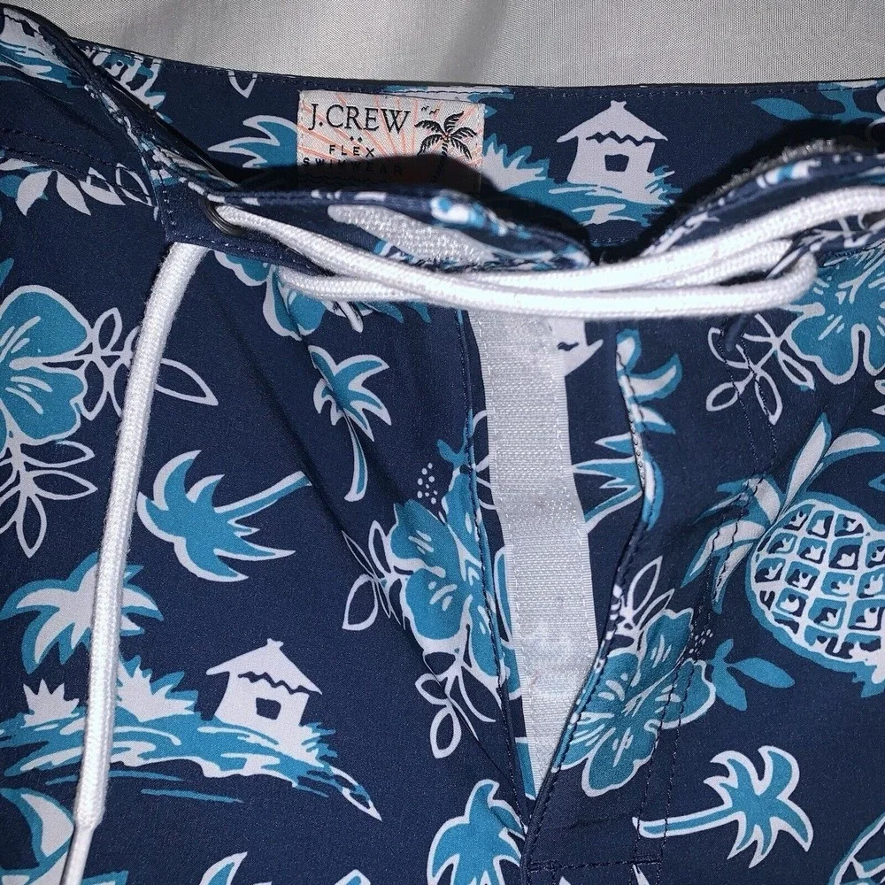 J Crew Swim‎ Trunks Mens Size 34 Blue Pineapple Palms Hawaiian Lined Flex Beach